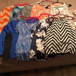 9 work / dress shirts. Size large. Misc brands. 1 BNWT.